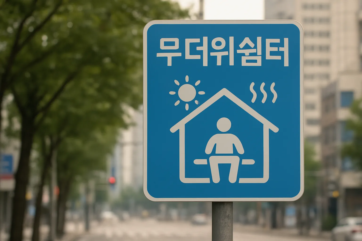 폭염경보 속 서울 시내 무더위쉼터 표지판