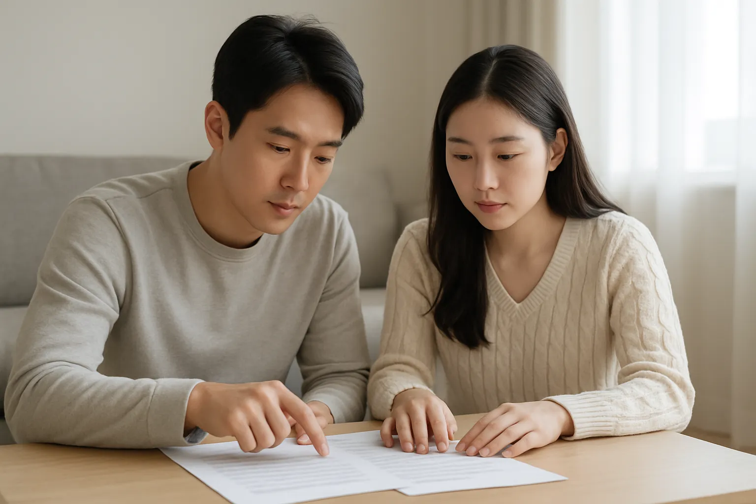 청약 자격 서류를 확인하는 신혼부부