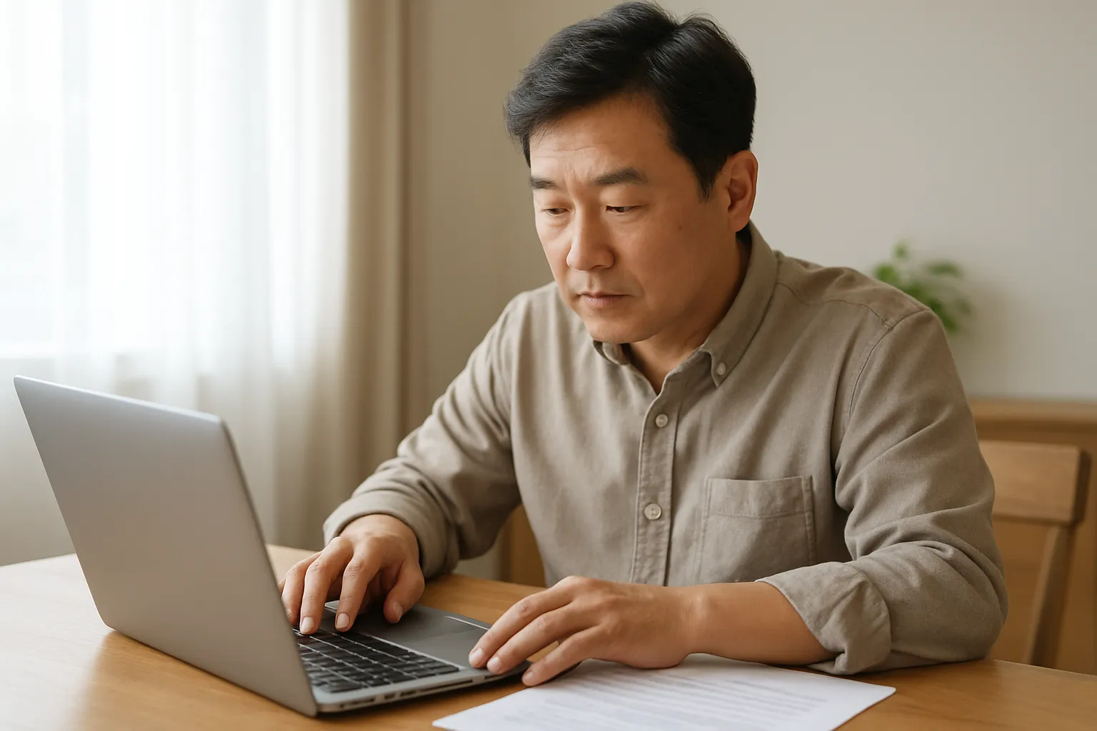 노트북으로 온라인 서류를 작성하는 소상공인